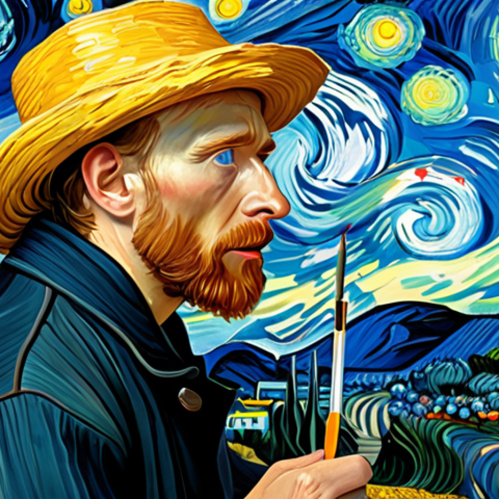 AI Art Creation**

Prompt: A digital painting in the style of Van Gogh, generated by AI, showcasing vibrant brushstrokes and emotional depth. The artwork should blend traditional artistic techniques with modern technology, illustrating the collaborative potential between humans and artificial intelligence. Keywords: AI art, Van Gogh, digital painting, collaboration, technology.

**