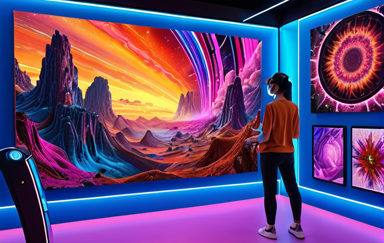 **An AI creating digital art on a virtual canvas in a metaverse gallery, showcasing the blend of technology and artistic expression. Vibrant colors, futuristic setting.**
