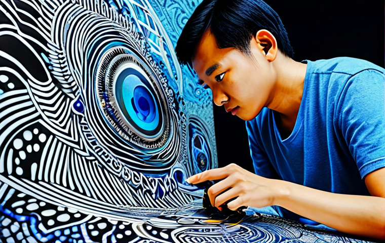 AI 아트 전시회 - **AI Art Exhibition:** "A modern art gallery showcasing diverse AI-generated artwork, with visitors ...