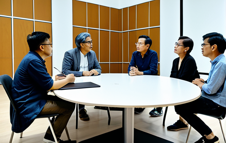 AI 아트 전시회 - **Human-AI Collaboration:** "A Malaysian artist collaborating with an AI on a digital artwork, blend...
