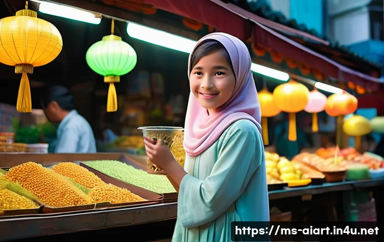 AI 예술과 만화 스타일 변환 - **Prompt 1: Ghibli-Inspired Malaysian Girl in a Vibrant Market**
    "A young Malaysian girl, approx...