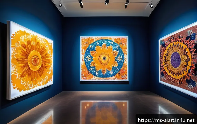 GAN 예술 - A futuristic digital art gallery in Kuala Lumpur showcasing generative art created with GAN algorith...