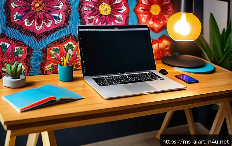 AI 예술과 레이아웃 최적화 - A modern digital workspace scene showcasing a professional designer&rsquo;s desk in a cozy Malaysian home ...