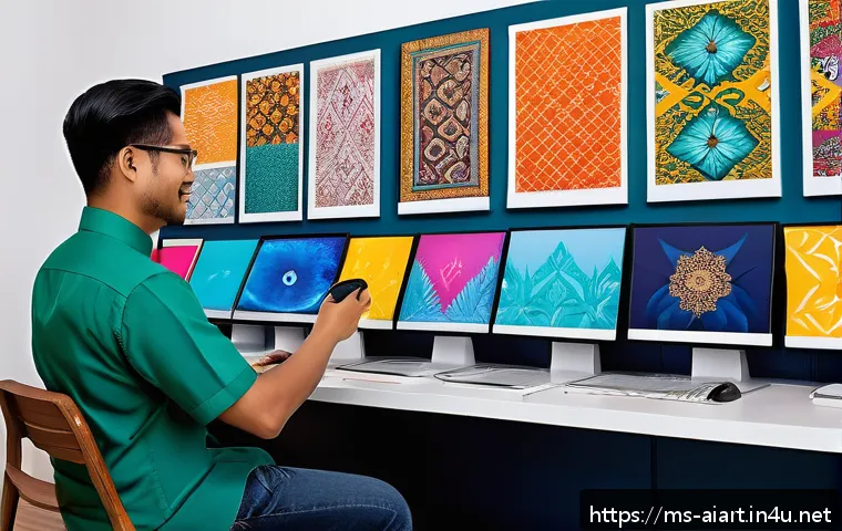 AI 예술과 AI로 만든 포스터 - A modern Malaysian graphic designer working efficiently in a bright, contemporary studio filled with...