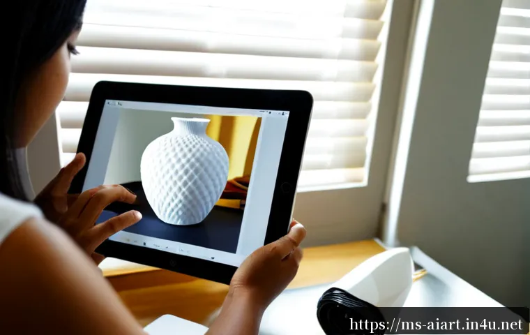 AI 예술과 3D 프린팅 - Photorealistic Malaysian creative studio, a Southeast Asian artist using a tablet to sculpt an elega...