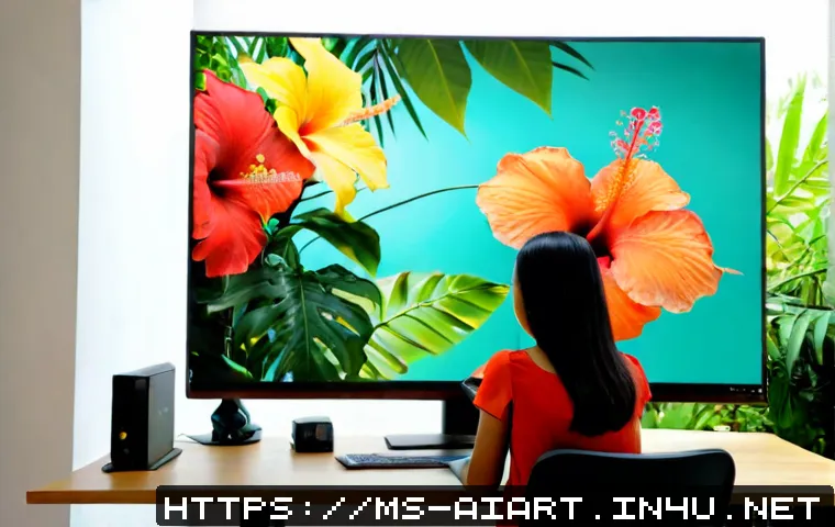 AI 예술과 데이터 기반 색채 디자인 - Photorealistic creative studio in Kuala Lumpur, Malaysian designer studying a large monitor displayi...